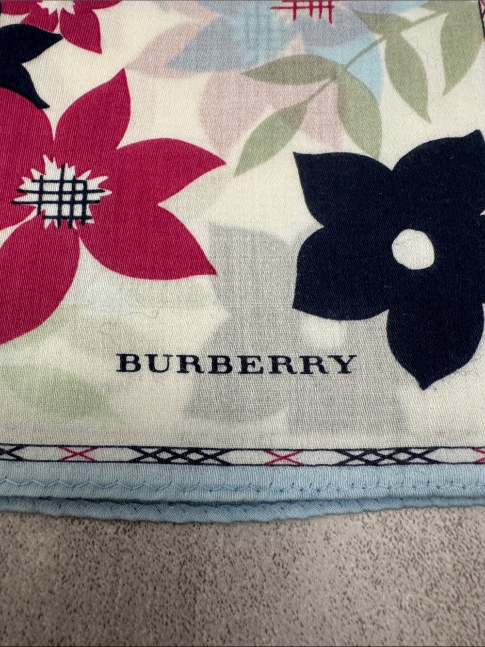 Burberry Floral Cotton Scarf - Cream, Navy & Pink - Picture 3 of 4